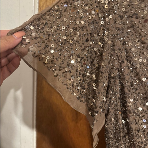Adrianna Papell Sequin V-Neck Blouse in Brown - Picture 2 of 9